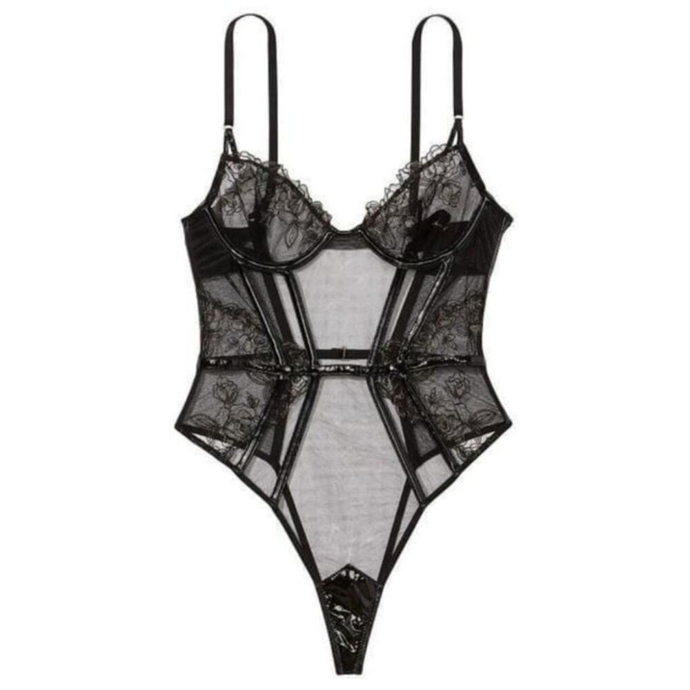Mapalé Black Mesh & Lace Teddy with Garters – S/M